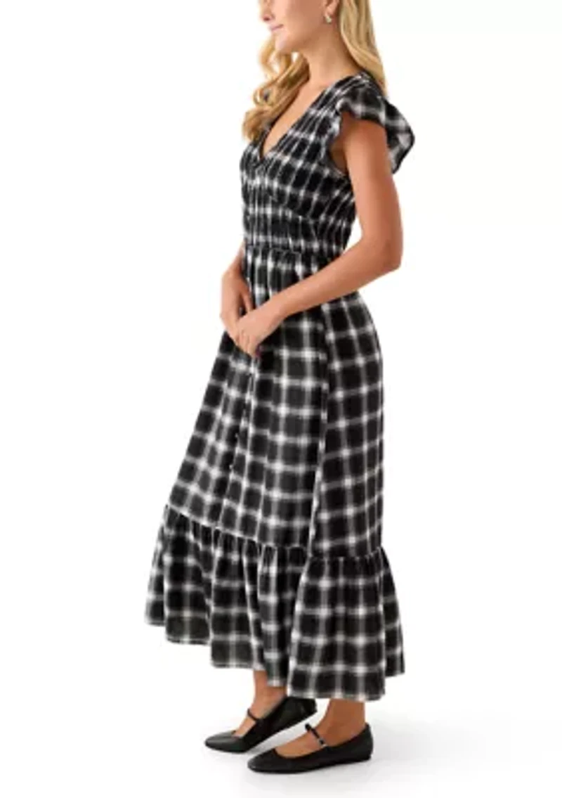 Women's Flutter Sleeve Button Down Maxi Dress