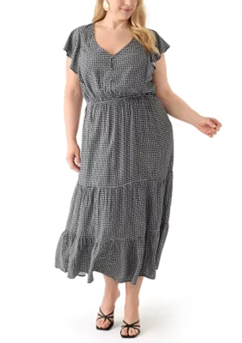 Plus Flutter Sleeve Printed Midi Dress