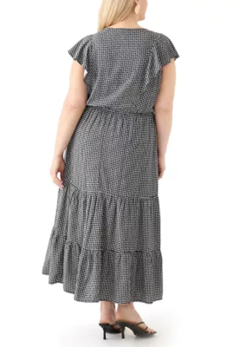 Plus Flutter Sleeve Printed Midi Dress