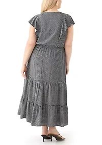 Plus Flutter Sleeve Printed Midi Dress