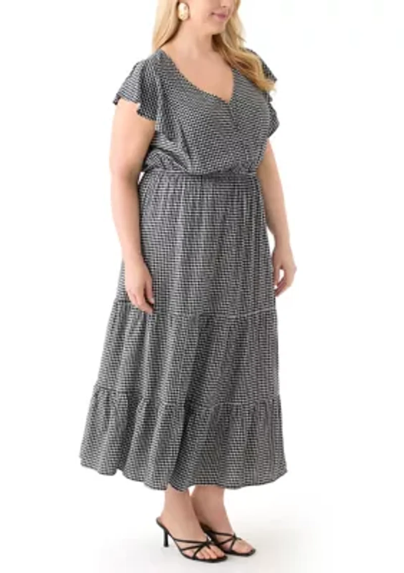 Plus Flutter Sleeve Printed Midi Dress