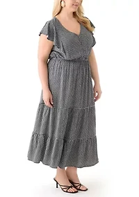 Plus Flutter Sleeve Printed Midi Dress