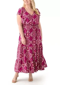 Plus Flutter Sleeve Printed Midi Dress