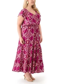 Plus Flutter Sleeve Printed Midi Dress