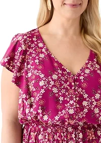 Plus Flutter Sleeve Printed Midi Dress