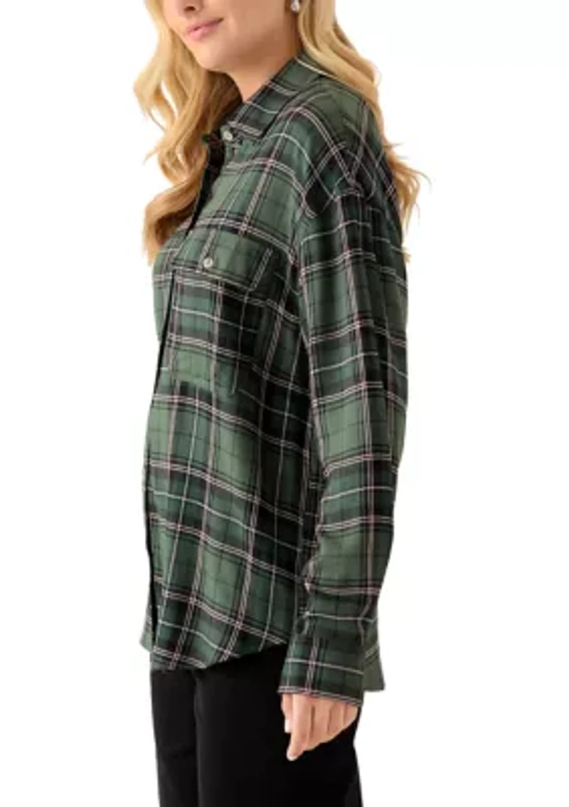 Women's Woven Button Down Shirt with Front Pocket