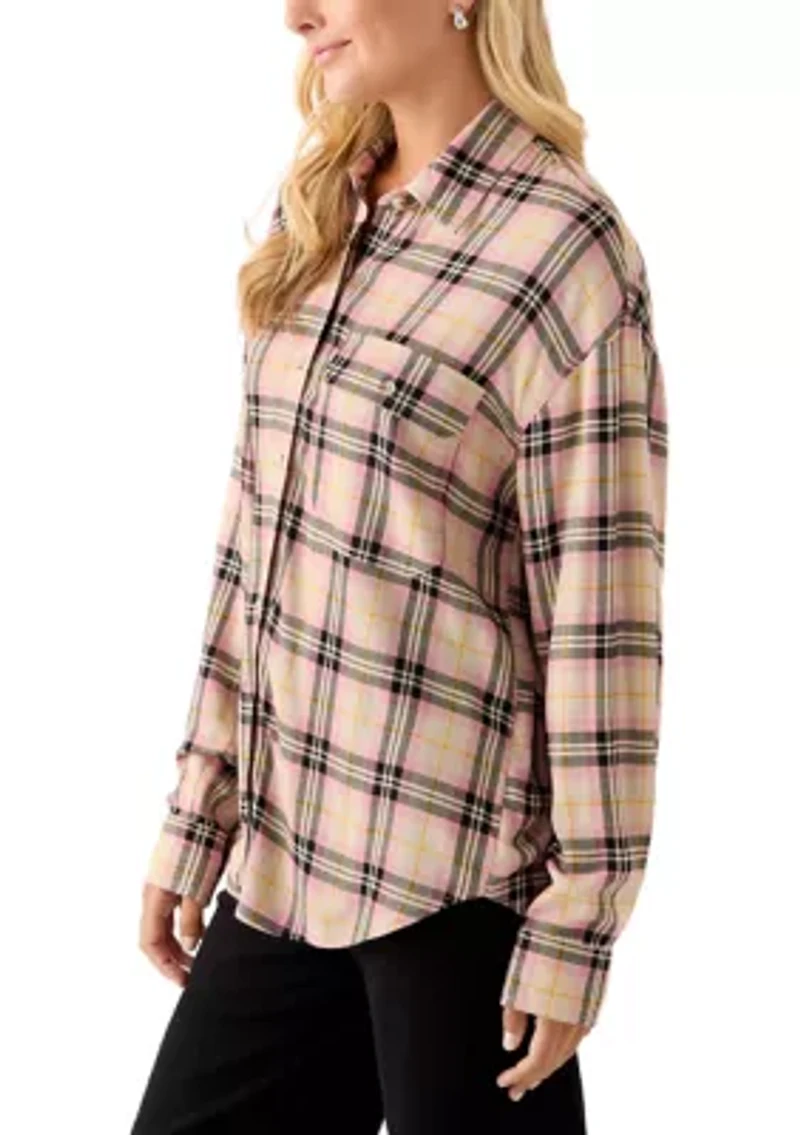 Women's Woven Button Down Shirt with Front Pocket