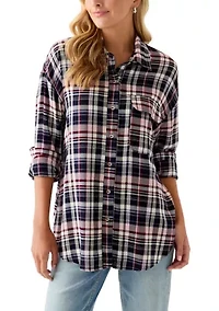 Women's Woven Button Down Shirt with Front Pockets