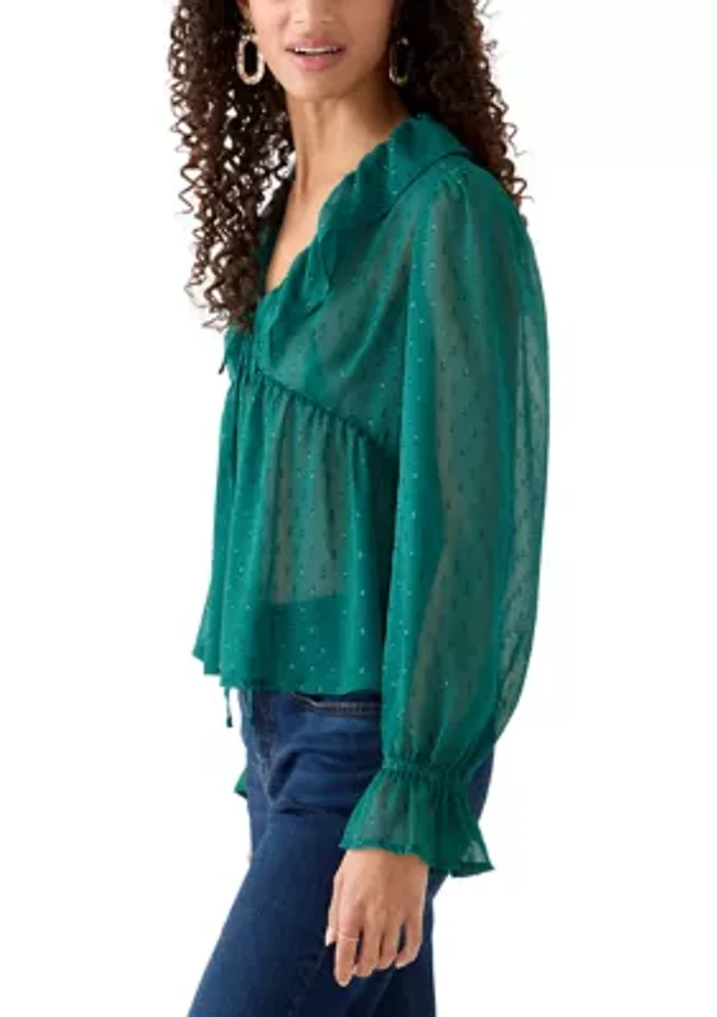 Women's V-Neck Poet Sleeve Blouse