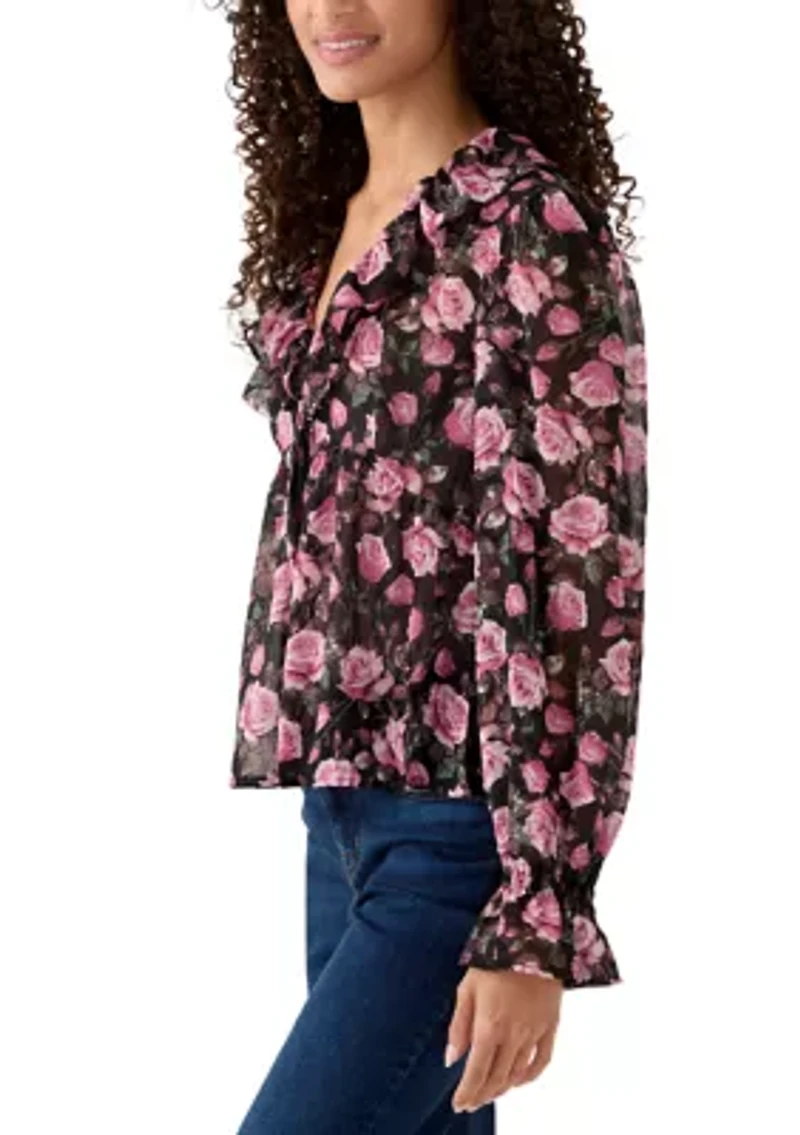 Women's V-Neck Poet Sleeve Blouse