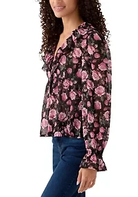 Women's V-Neck Poet Sleeve Blouse