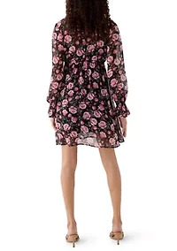 Women's V-Neck Poet Sleeve Ruffle Dress