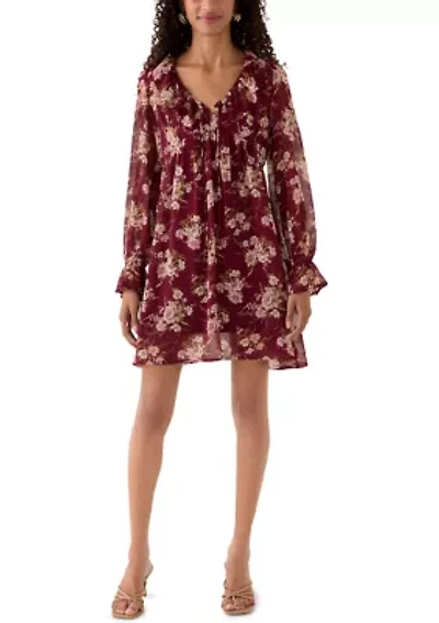 Women's V-Neck Poet Sleeve Ruffle Dress