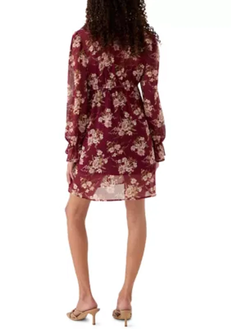 Women's V-Neck Poet Sleeve Ruffle Dress
