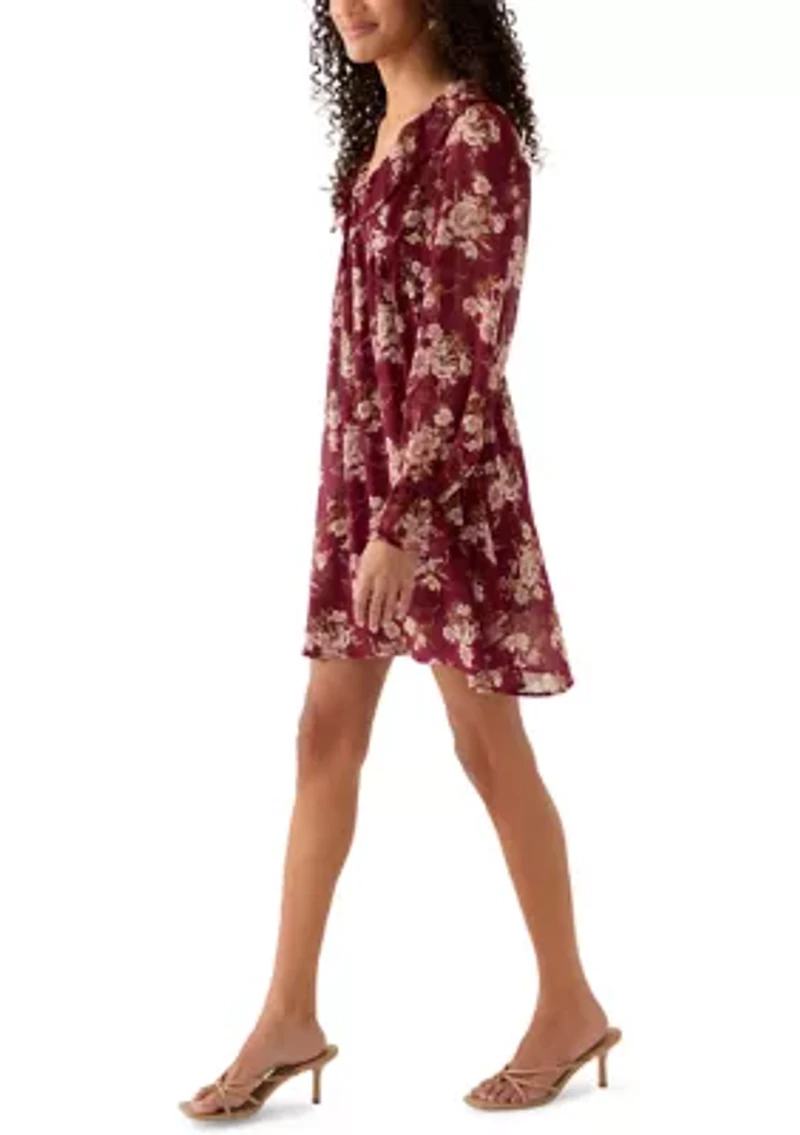 Women's V-Neck Poet Sleeve Ruffle Dress