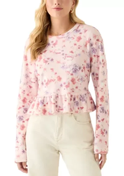 Women's Relaxed Crop Printed Long Sleeve Top