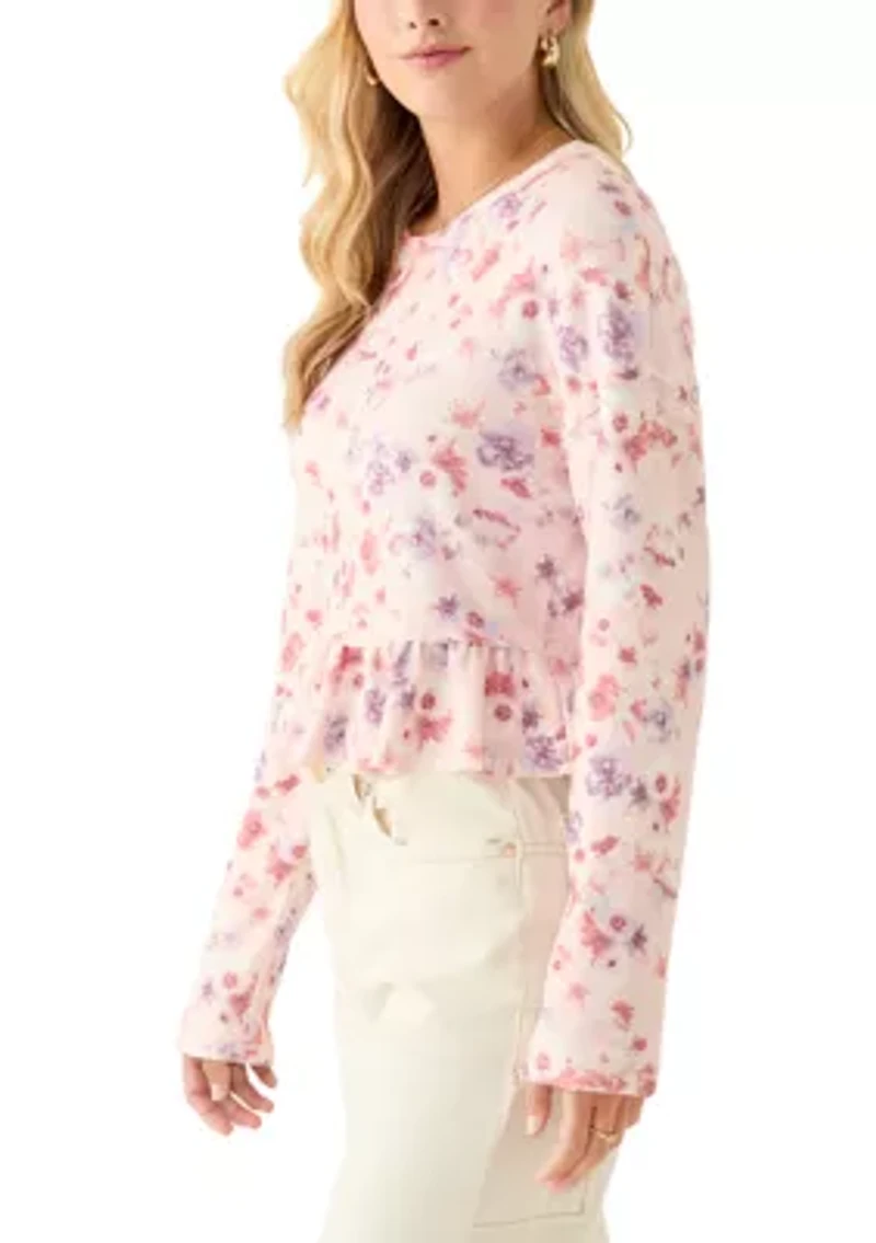 Women's Relaxed Crop Printed Long Sleeve Top