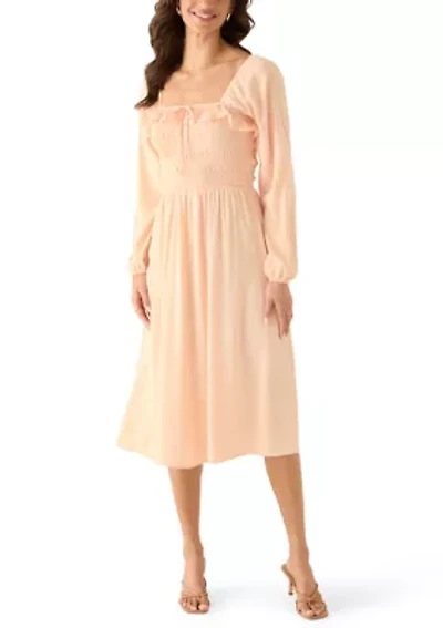 Women's Long Sleeve Smocked Midi Dress