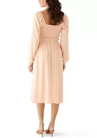 Women's Long Sleeve Smocked Midi Dress