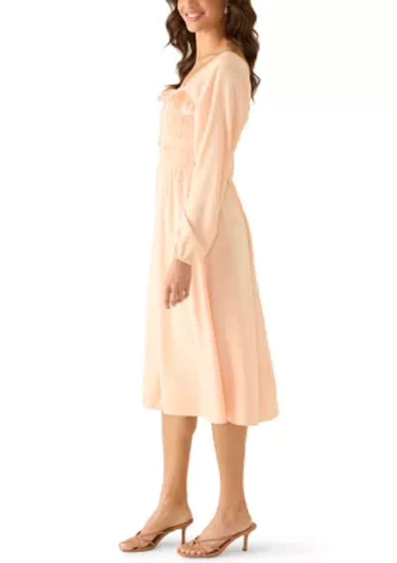 Women's Long Sleeve Smocked Midi Dress