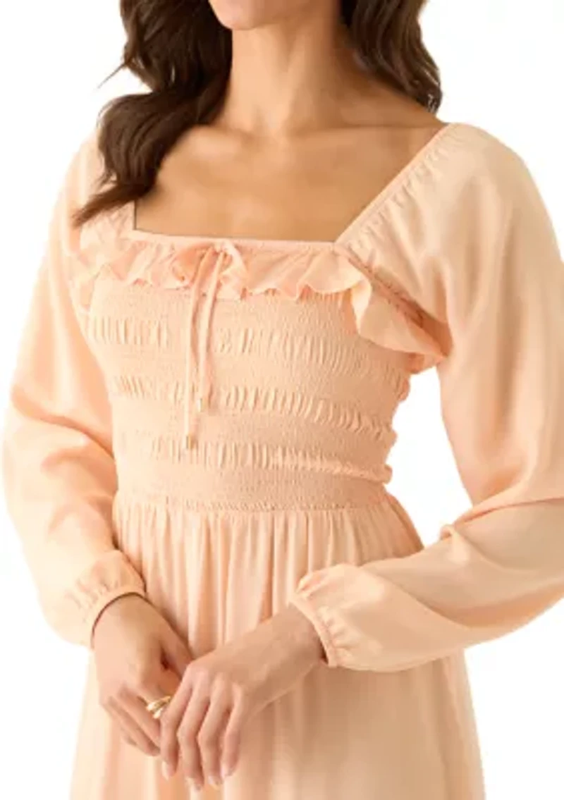 Women's Long Sleeve Smocked Midi Dress