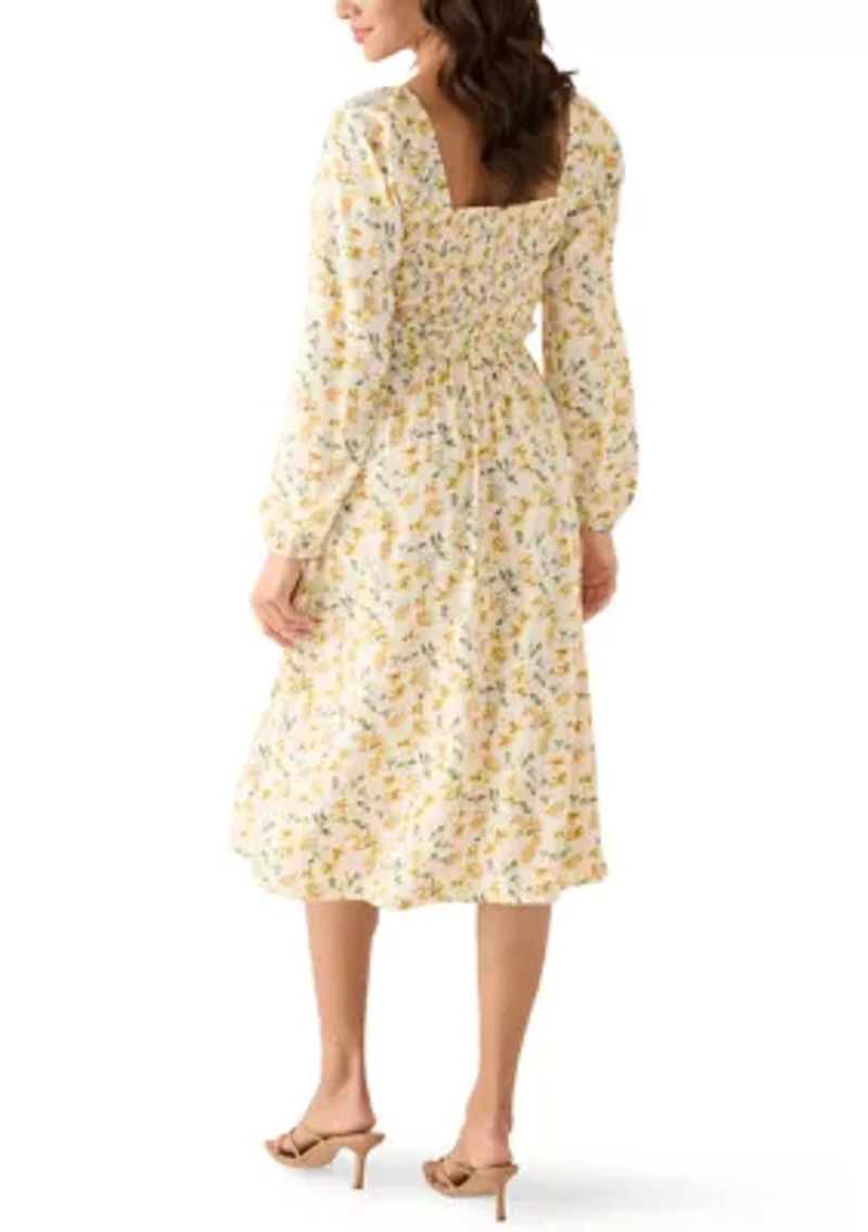 Women's Long Sleeve Smocked Midi Dress