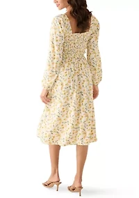 Women's Long Sleeve Smocked Midi Dress