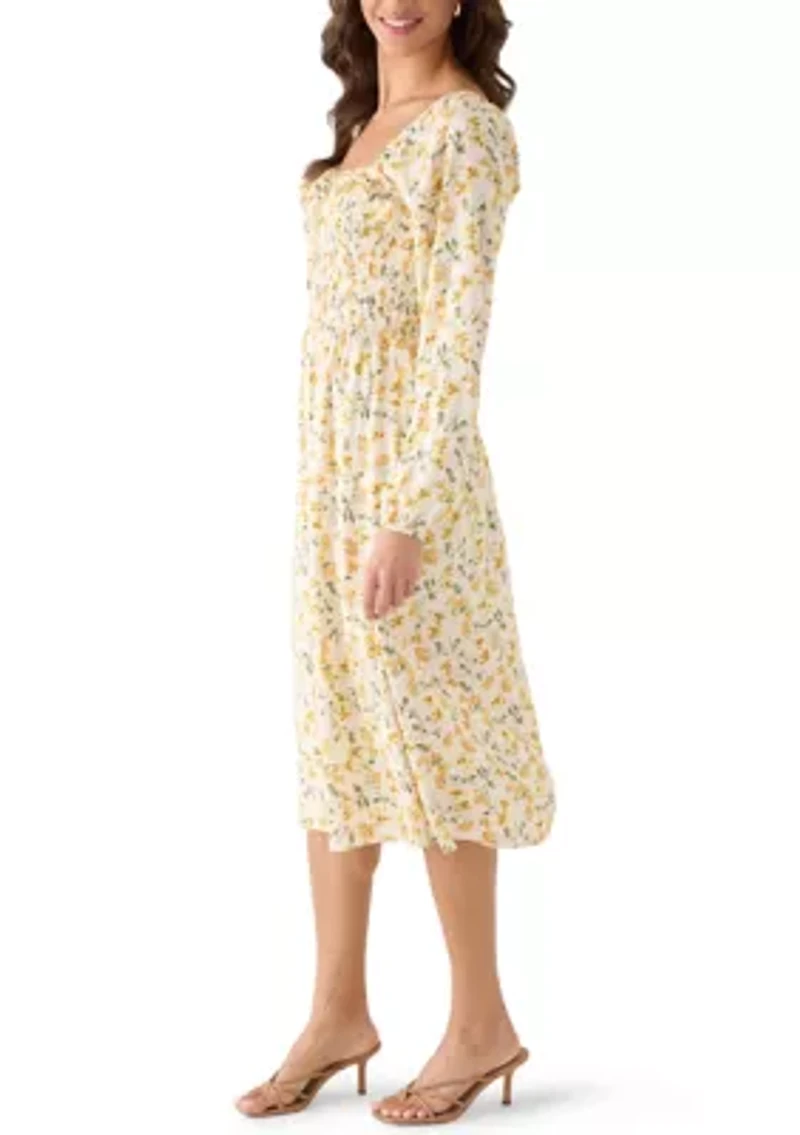 Women's Long Sleeve Smocked Midi Dress