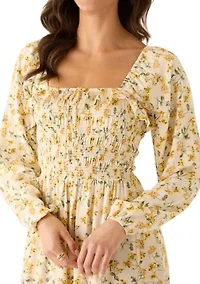 Women's Long Sleeve Smocked Midi Dress