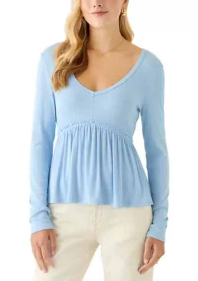 Women's Long Sleeve V-Neck Raw Seam Top
