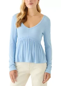 Women's Long Sleeve V-Neck Raw Seam Top