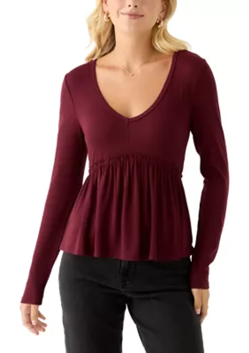 Women's Long Sleeve V-Neck Raw Seam Top