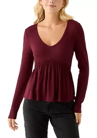 Women's Long Sleeve V-Neck Raw Seam Top