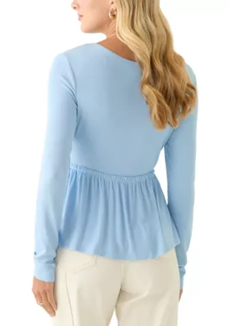 Women's Long Sleeve V-Neck Raw Seam Top