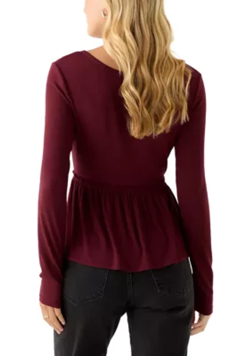 Women's Long Sleeve V-Neck Raw Seam Top