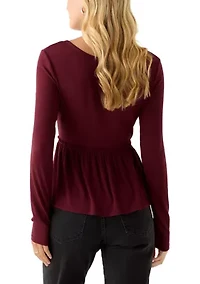 Women's Long Sleeve V-Neck Raw Seam Top
