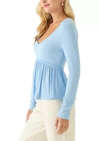 Women's Long Sleeve V-Neck Raw Seam Top