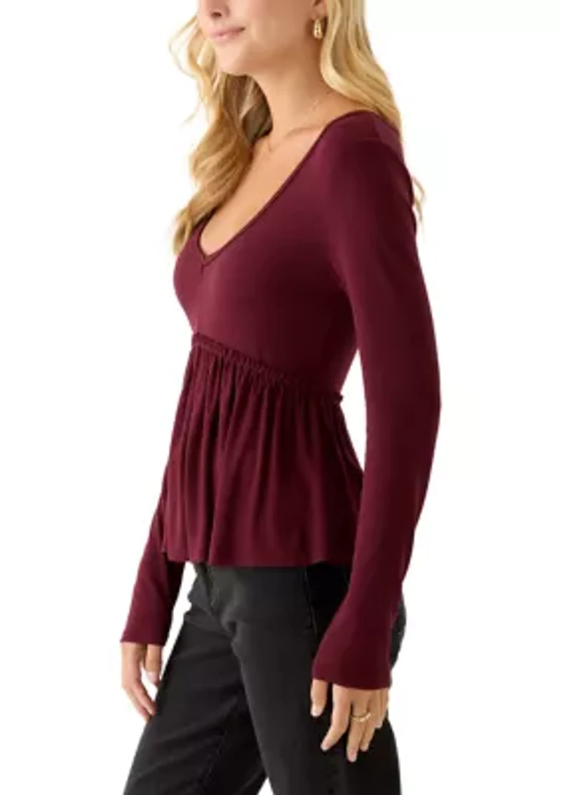 Women's Long Sleeve V-Neck Raw Seam Top
