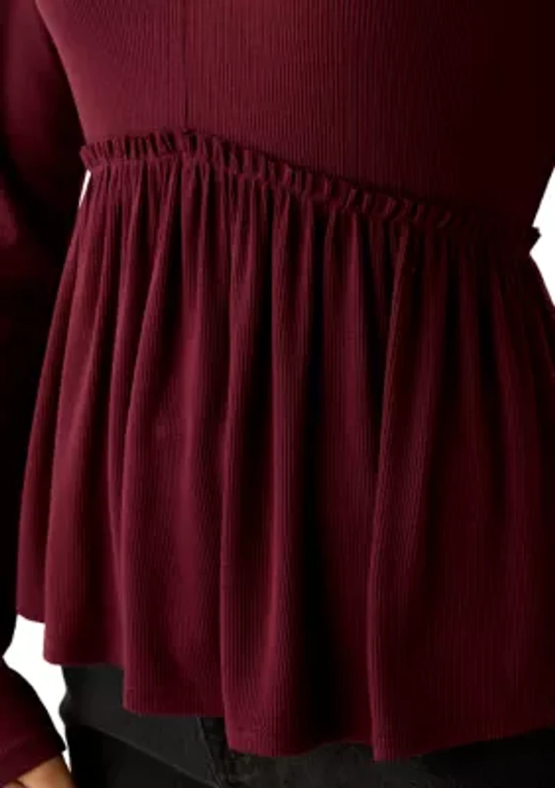 Women's Long Sleeve V-Neck Raw Seam Top