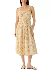 Women's Smocked Bodice Ruffle Strap Tiered Midi Dress