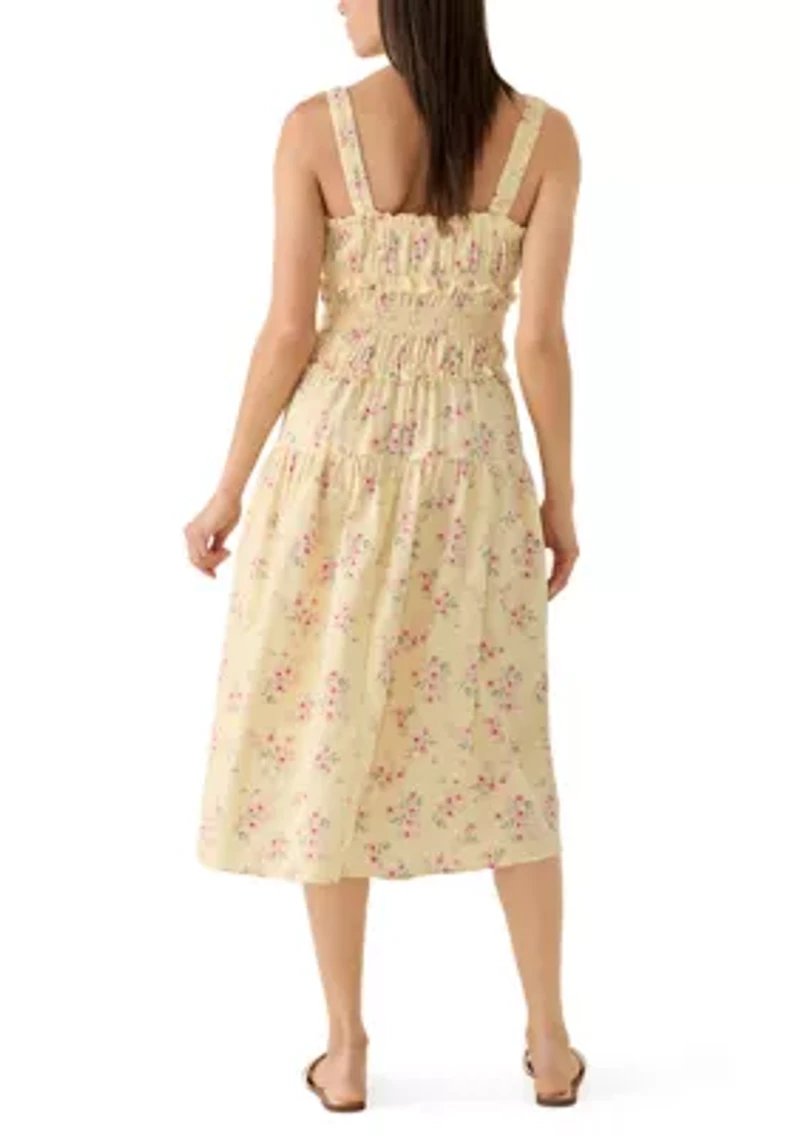 Women's Smocked Bodice Ruffle Strap Tiered Midi Dress