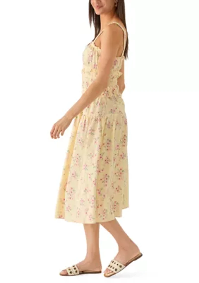 Women's Smocked Bodice Ruffle Strap Tiered Midi Dress