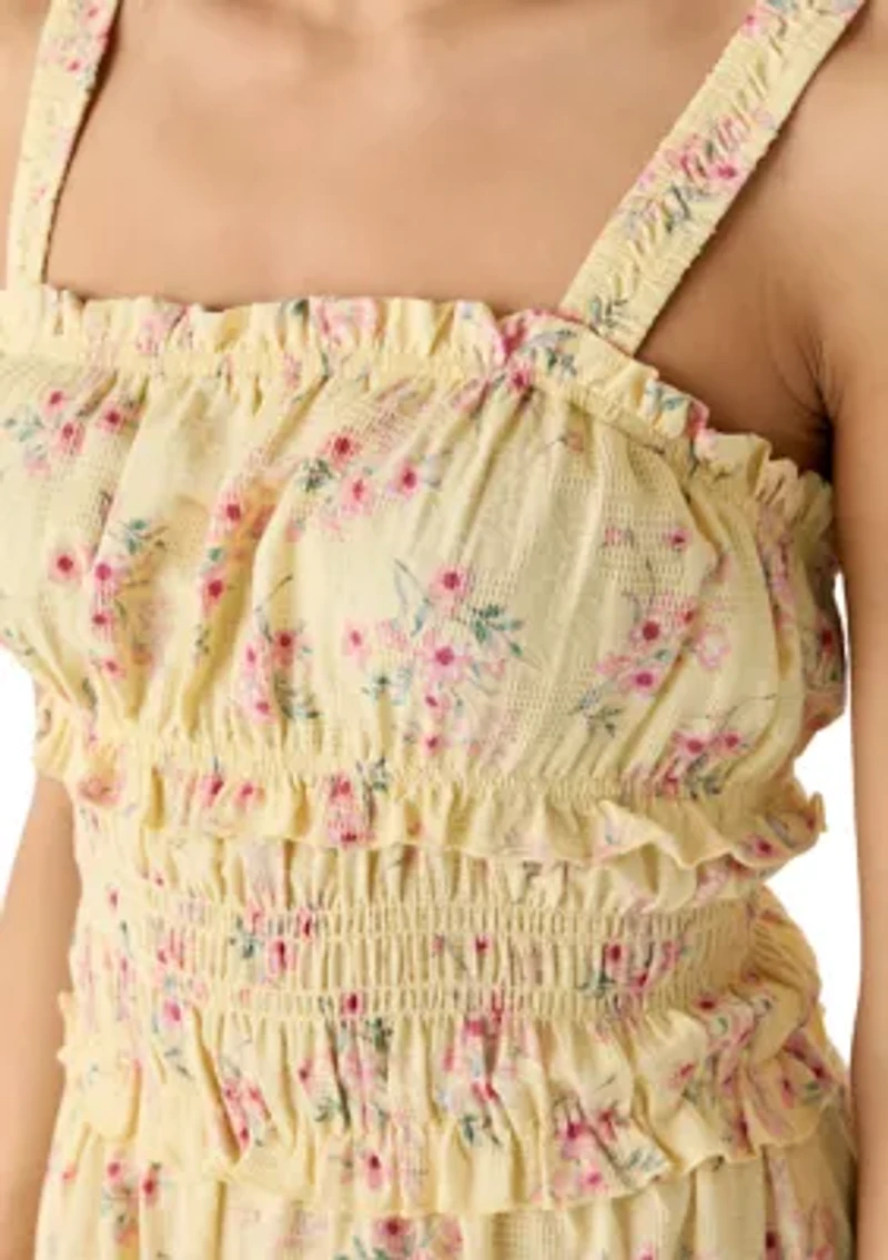 Women's Smocked Bodice Ruffle Strap Tiered Midi Dress