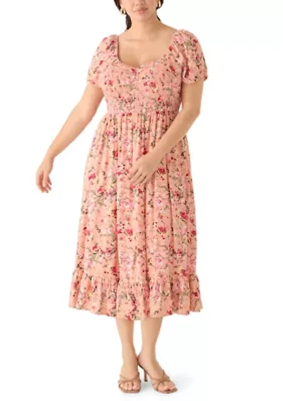 Women's Short Sleeve Smocked Sweetheart Neck Bodice Dress