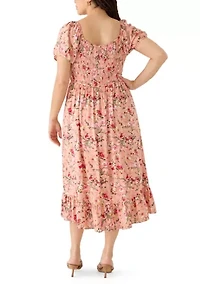 Women's Short Sleeve Smocked Sweetheart Neck Bodice Dress