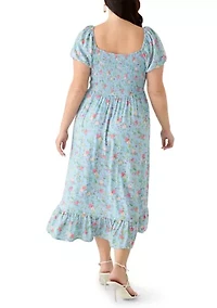 Plus Short Sleeve Smocked Sweetheart Bodice Dress