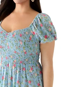 Plus Short Sleeve Smocked Sweetheart Bodice Dress