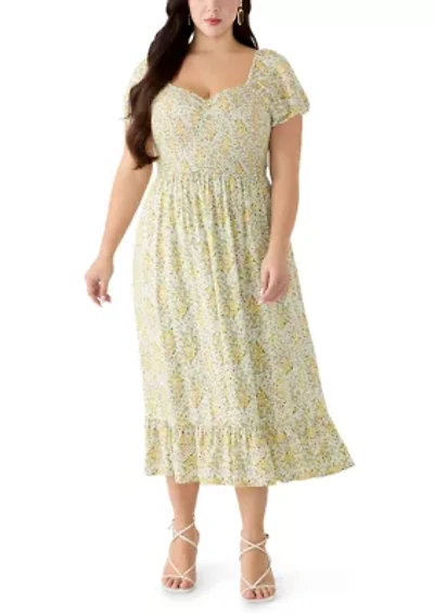 Plus Short Sleeve Smocked Sweetheart Bodice Dress