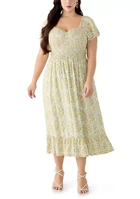Plus Short Sleeve Smocked Sweetheart Bodice Dress