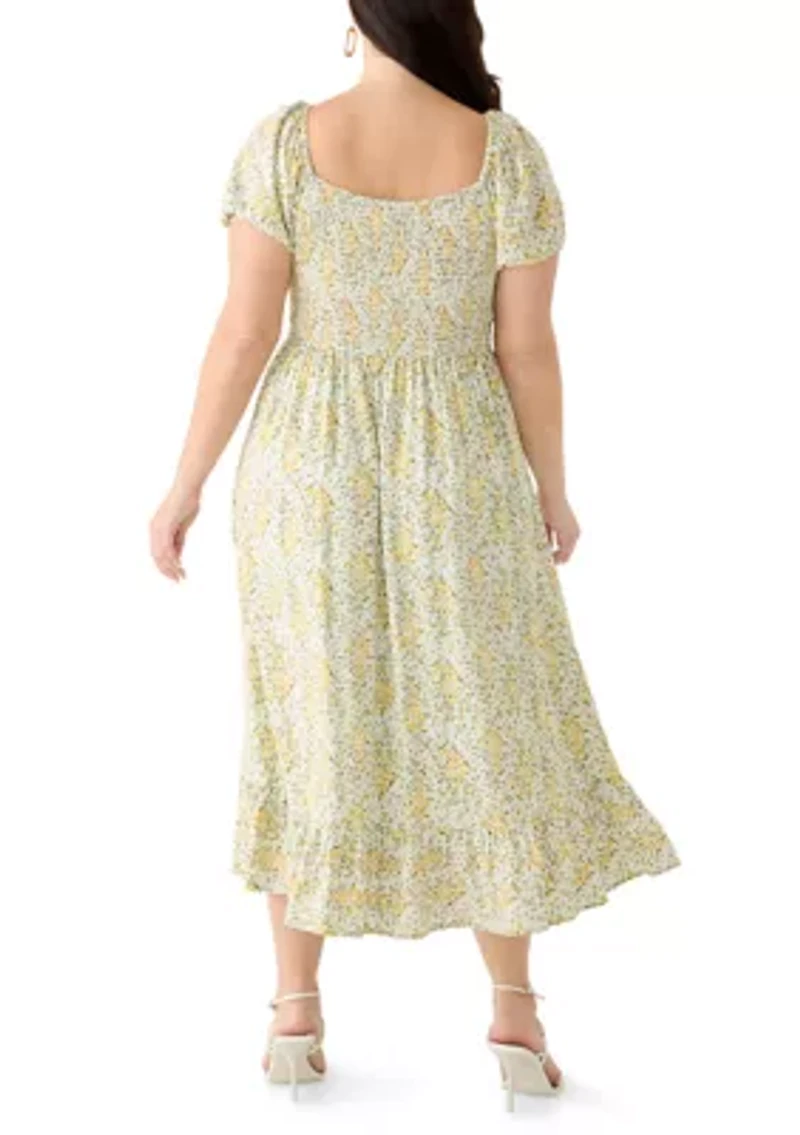 Plus Short Sleeve Smocked Sweetheart Bodice Dress